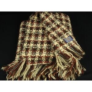 54" x 61.5" PENDLETON Aztec Wool Tassel Throw Stadium Blanket Brown Vintage USA